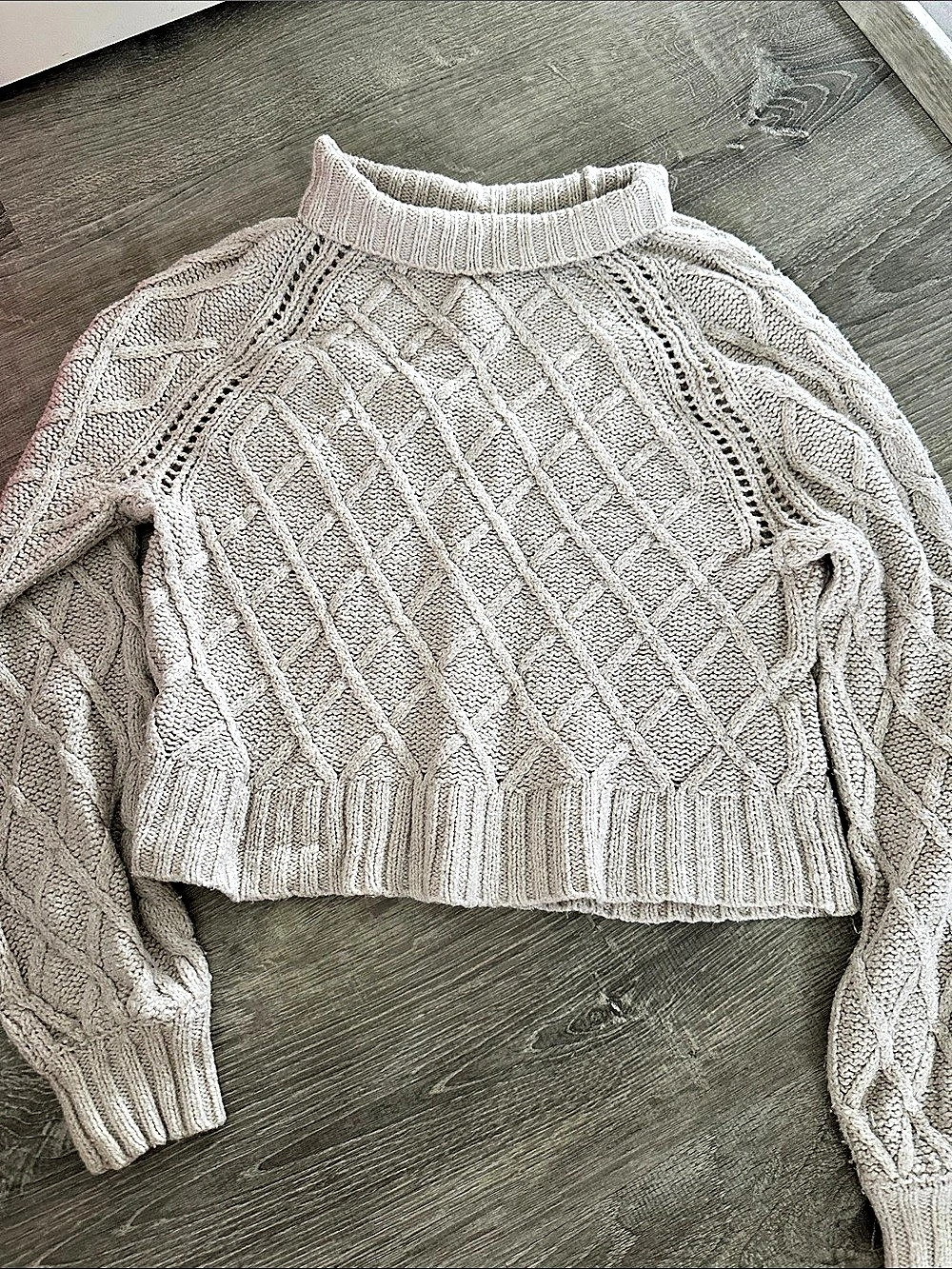 American Eagle AE Cable Knit Mock Neck Sweater Gray
